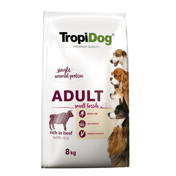 TropiDog Premium Adult S Beef Rice sucha karma dla psa 8 kg