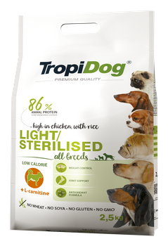 TropiDog Premium Adult sucha karma dla psa Light Sterilised 2,5kg