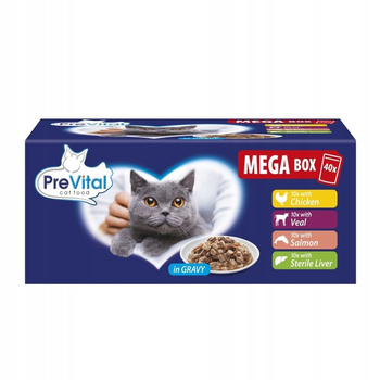 PreVital Mokra karma dla kota MIX SMAKÓW 40x100 g