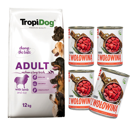 TropiDog Premium ML Adult Lamb Rice sucha karma dla psa  12kg + tuf tuf