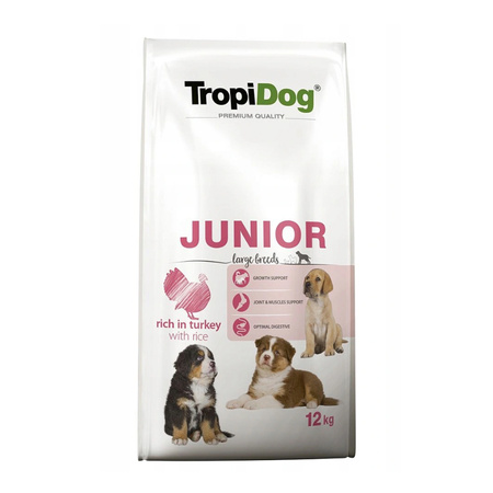 TropiDog Premium Junior L Turkey Rice sucha karma dla psa  12kg