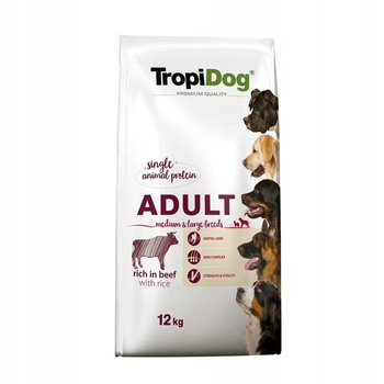 TropiDog Premium Adult ML Beef Rice sucha karma dla psa 12 kg