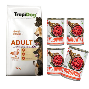 TropiDog Premium Adult ML Duck Rice sucha karma dla psa  12kg + tuf tuf
