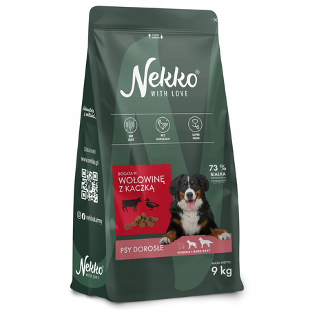 Nekko ADULT Sucha karma WOŁOWINA KACZKA Średnie i duże rasy 9kg