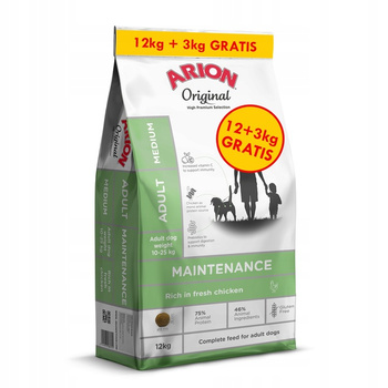 Arion Adult Medium Maintenance Chicken 12 kg + 3kg sucha karma dla psa
