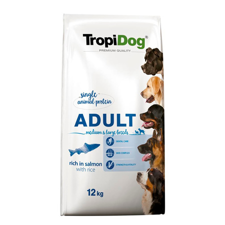 TropiDog Premium Adult ML Rich in Salmon sucha karma dla psa 12 kg