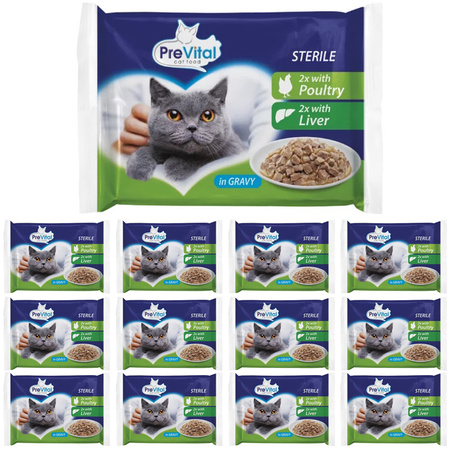 PreVital Sterile Drób i Wątróbka w sosie Mokra karma dla kota 52x100g
