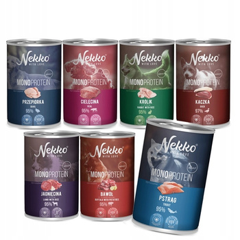 NEKKO MONO Adult Mokra karma dla psa MONOBIAŁKO Mix smaków 7x400g