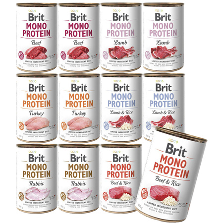 Brit  MONO PROTEIN Mix smaków Rice  12x400g