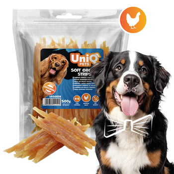 UNIQ PETS PRZYSMAKI DLA PSA MEATY 500g miękkie stripsy z kurczaka