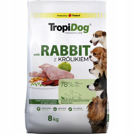 TROPIDOG Premium Adult S RABBIT&RICE sucha karma dla psa 8kg