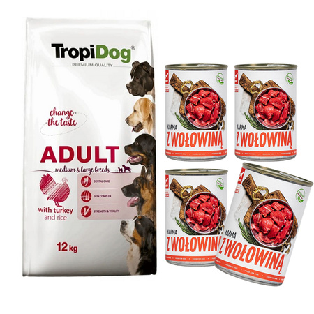 TropiDog Premium Adult ML Turkey Rice  sucha karma dla psa 12kg + tuf tuf