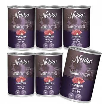 NEKKO MONO Adult Mokra karma dla psa  MONOBIAŁKO   Jagnięcina z ryżem 6x400g