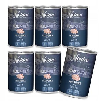 NEKKO MONO Adult Mokra karma dla psa MONOBIAŁKO Przepiórka 6x400g