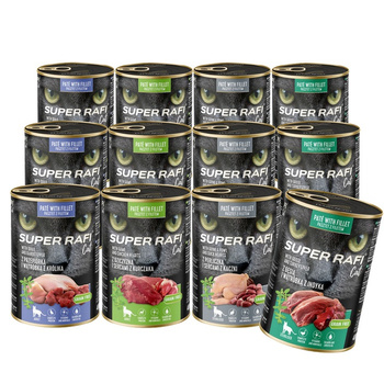 Super Rafi Cat PATE FILET Mix smaków 12x400g